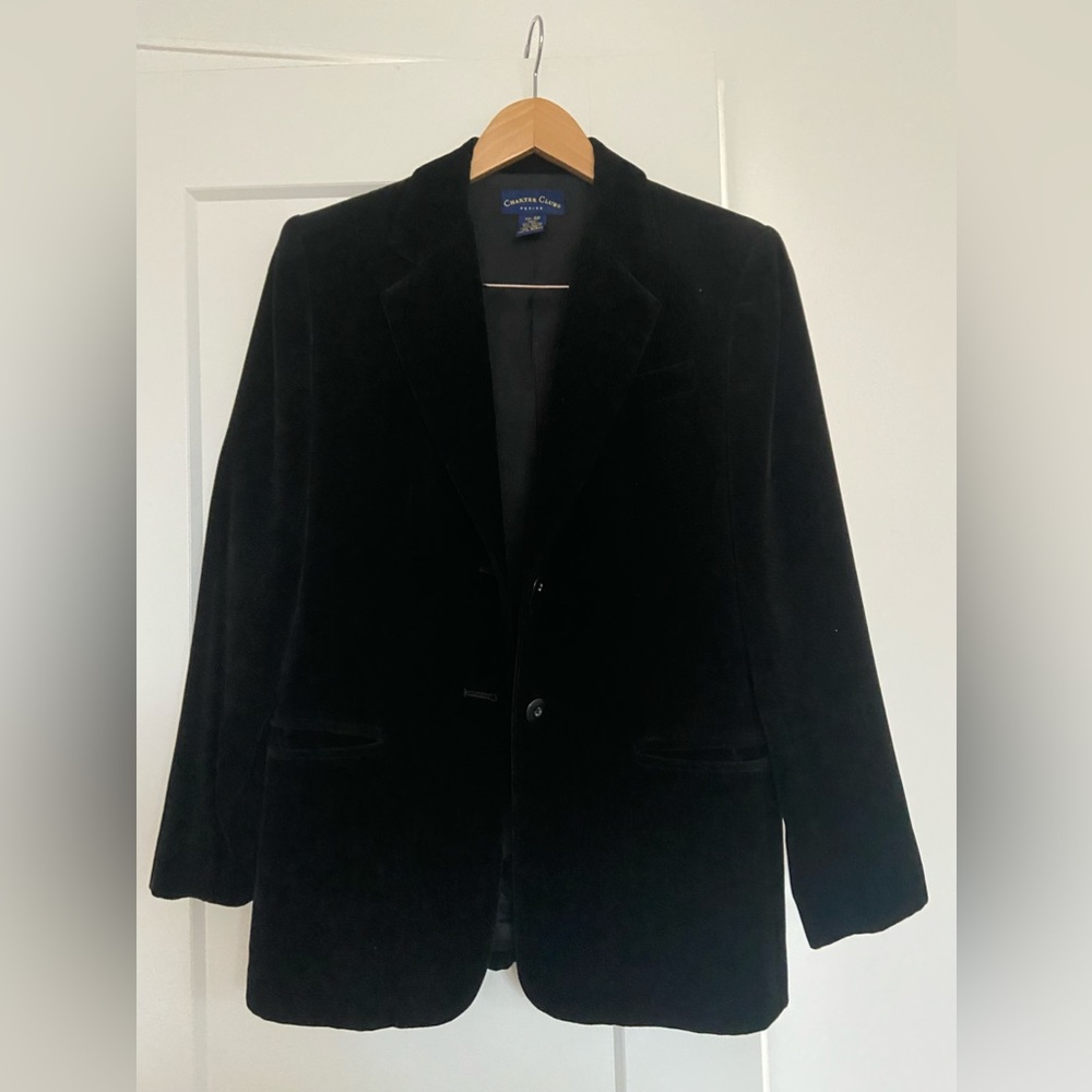 Excellent condition Charter Club black velvet blazer.